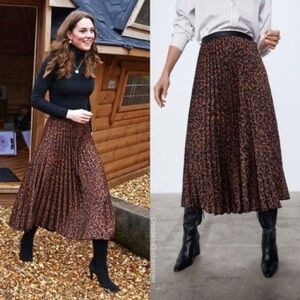Zara Leopard Print Pleated Midi Skirt ASO Kate Middleton